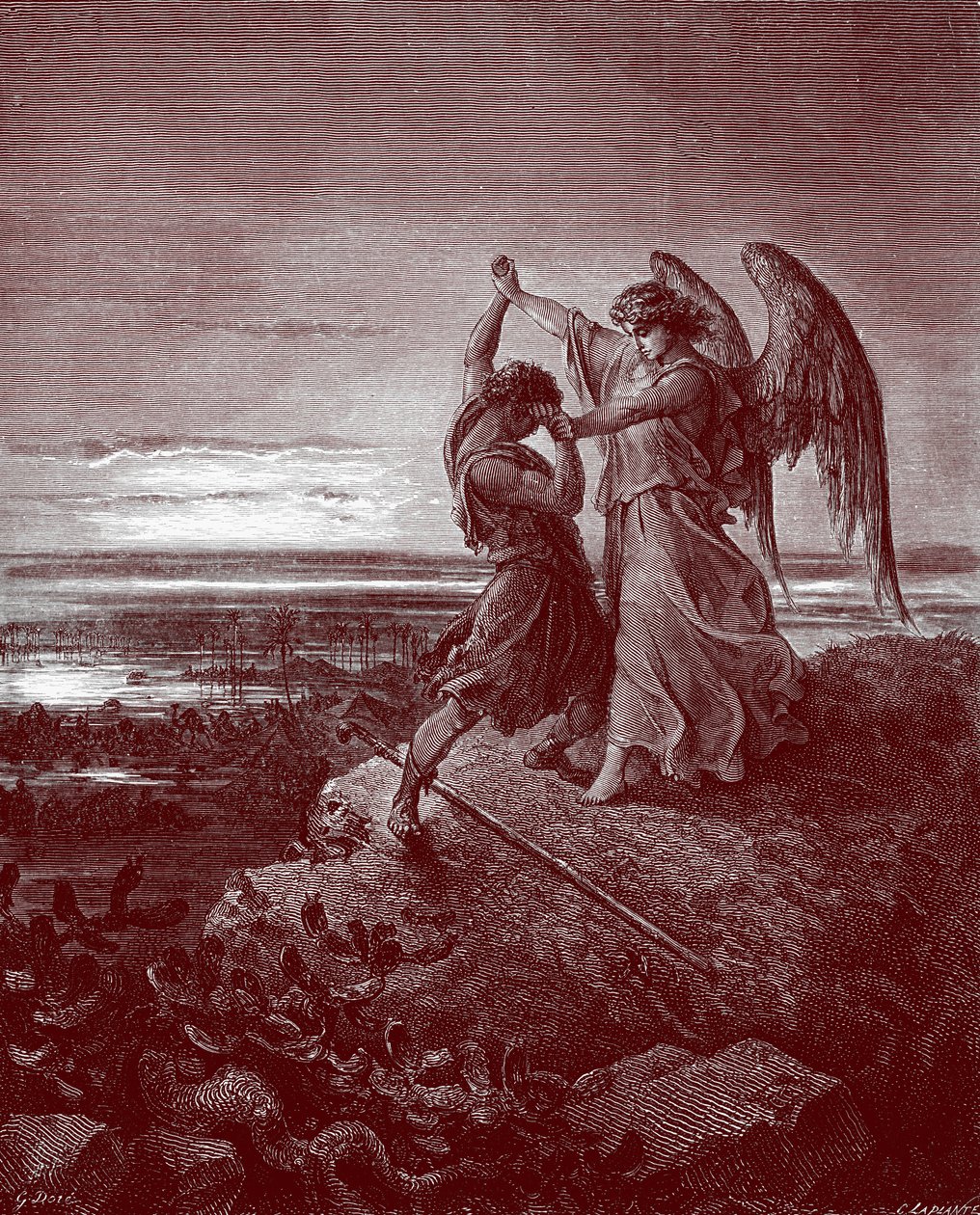 Jacob luchando con el ángel, por Doré - Biblia de Gustave Dore