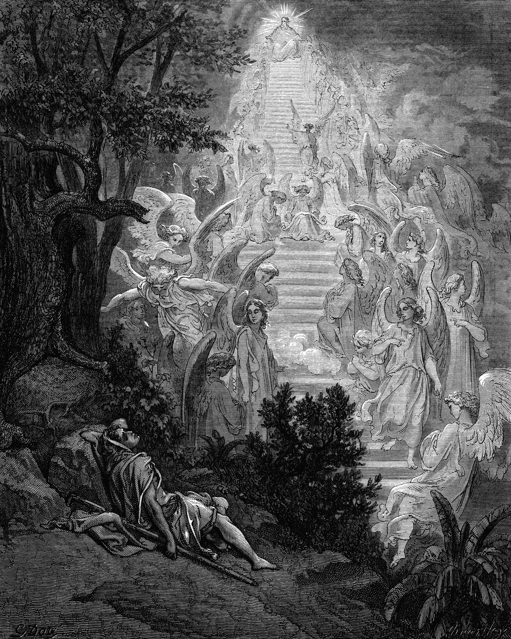 Sueño de Jacob de una escalera que conduce al cielo con Dios en la cima, 1865-1866 de Gustave Dore