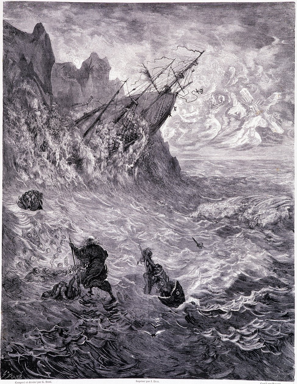 Je traverse les mers... plancha X - Ilustración de Gustave Doré (1832-1883), para La leyenda del judío errante de Pierre Dupont, edición Librería del almacén pintoresco, París 1862 de Gustave Dore
