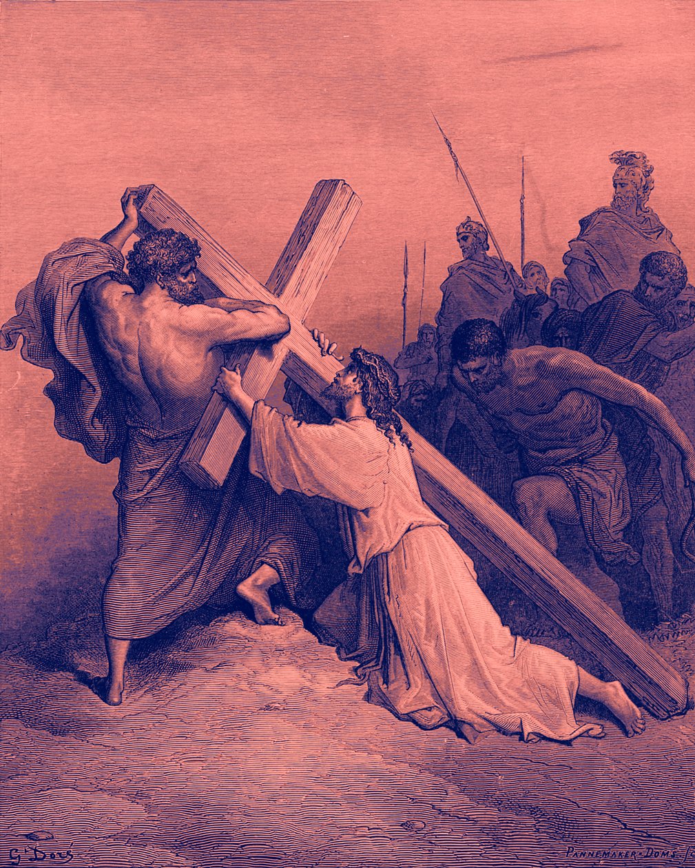 Jesús cayendo bajo la cruz - Biblia de Gustave Dore