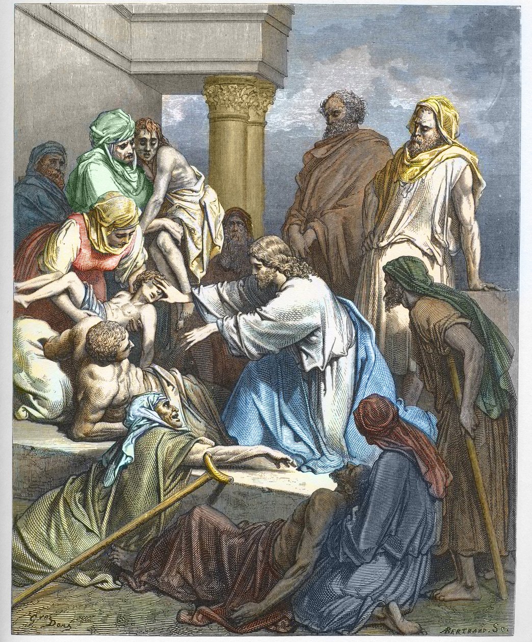 Jesús cura a los enfermos - grabado en “La Biblia ilustrada” de Gustave Doré (1832-1883) - Grabado de “La Biblia de Doré” de Gustave Dore