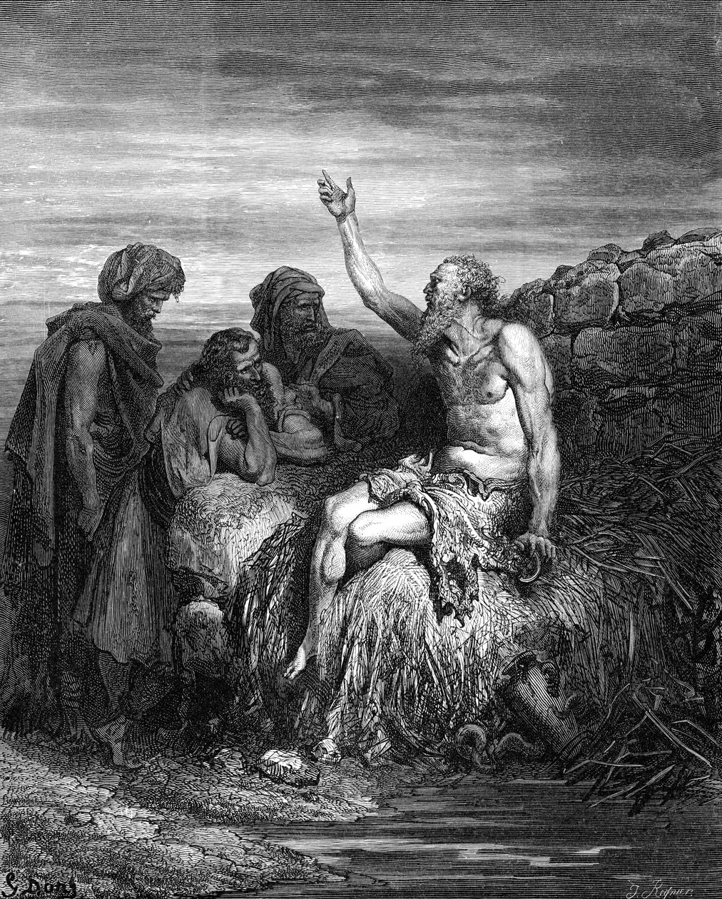 Job y sus amigos, grabado por Doré. - Biblia de Gustave Dore