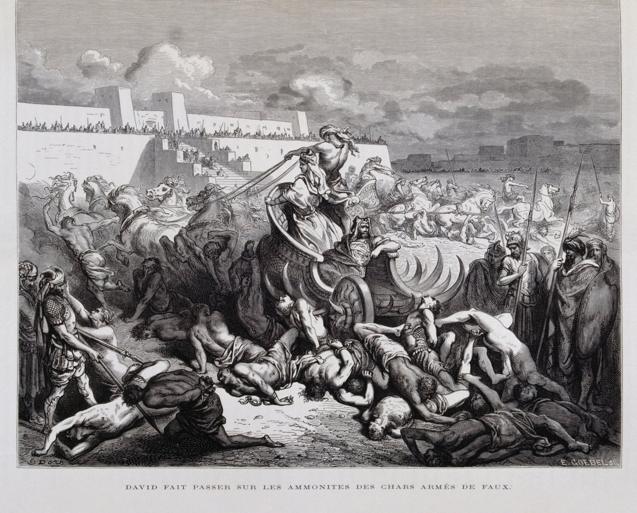 El rey David castigando a los amonitas , Ilustración de la Biblia de Dore de Gustave Dore