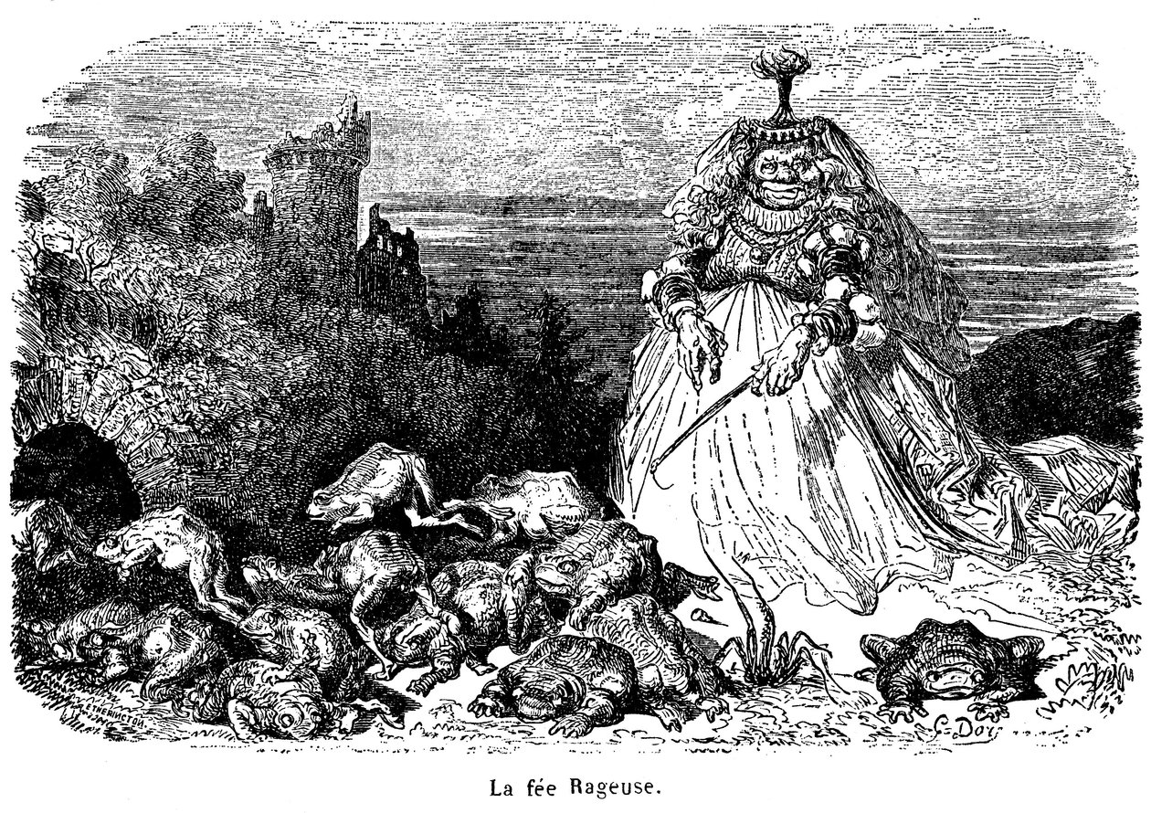 La fee Rageuse y su manada de sapos: grabado de Gustave Dore para ilustrar el cuento Pooh, de la condesa de Segur, de los Nuevos cuentos de Fees, Hachette 1896 - de Gustave Dore