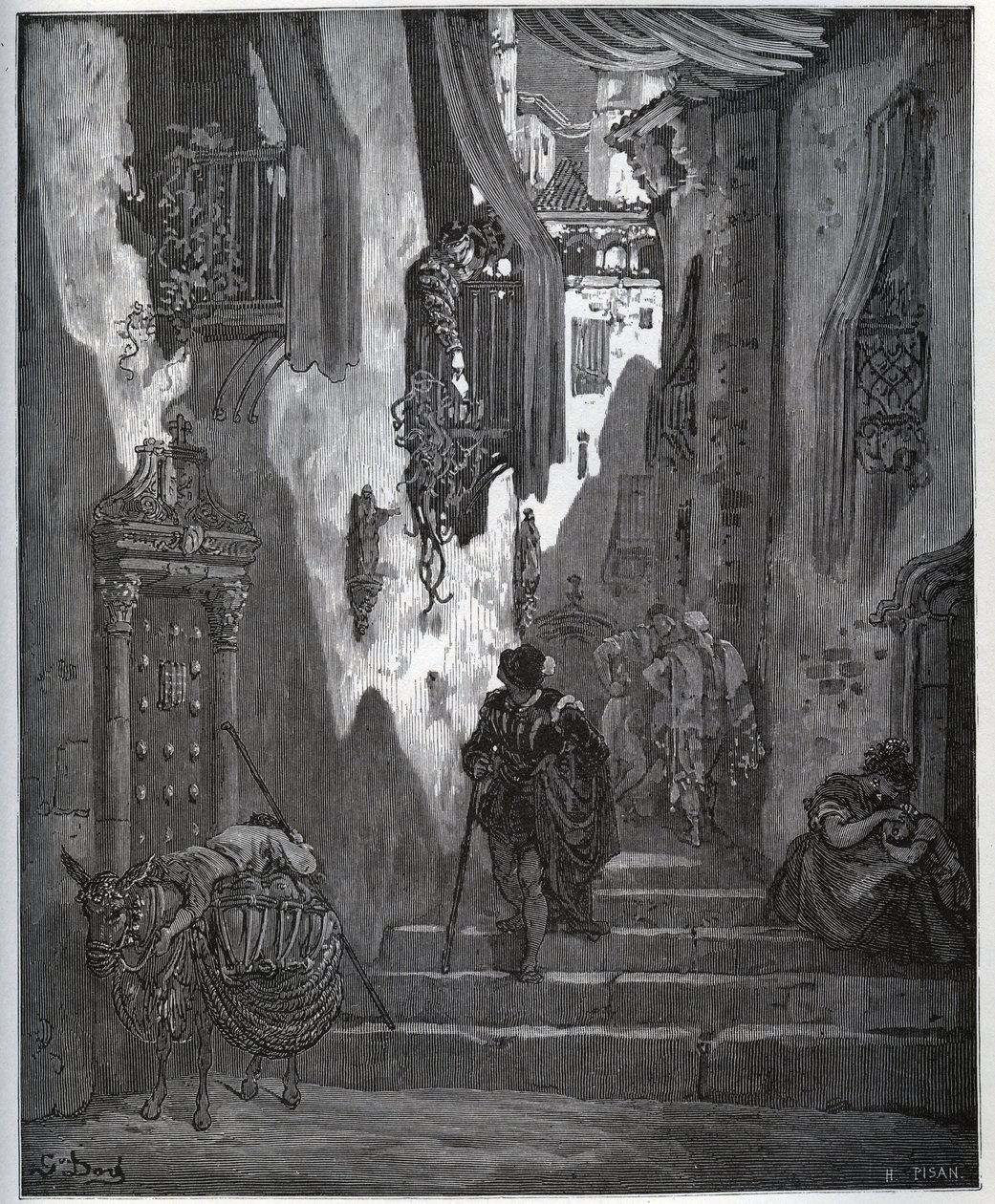 Luscinda envía una nota a Cardenio - de "Don Quijote de la Mancha" de Miguel de Cervantes (1547-1616) - xilografía después de un dibujo de Gustave Doré. de Gustave Dore