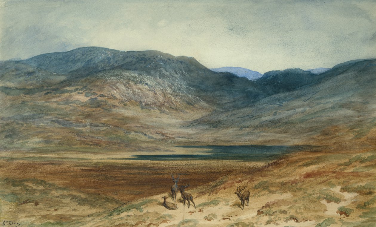 Paisaje montañoso con ciervos, 1873 de Gustave Dore