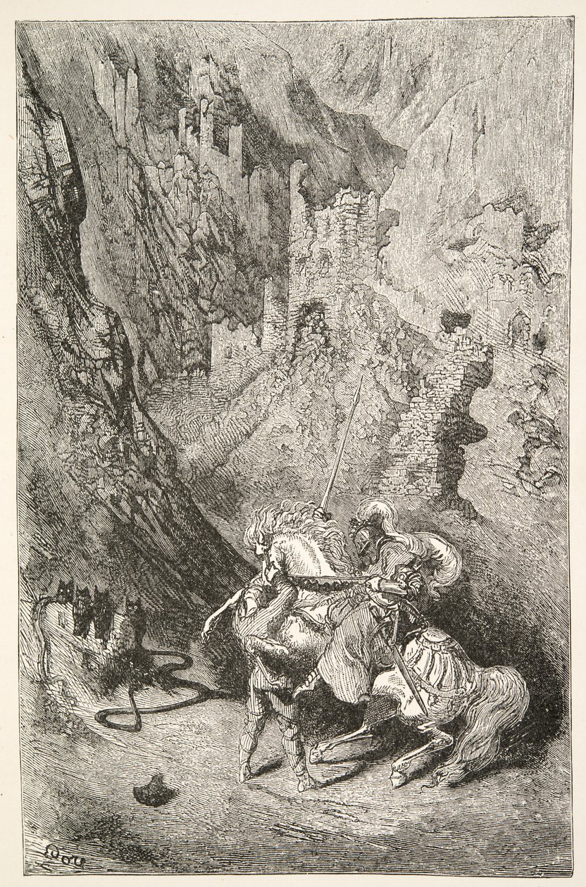 En camino a la Capilla Verde, de Historias de los Días del Rey Arturo por Charles Henry Hanson, pub.1898 de Gustave Dore