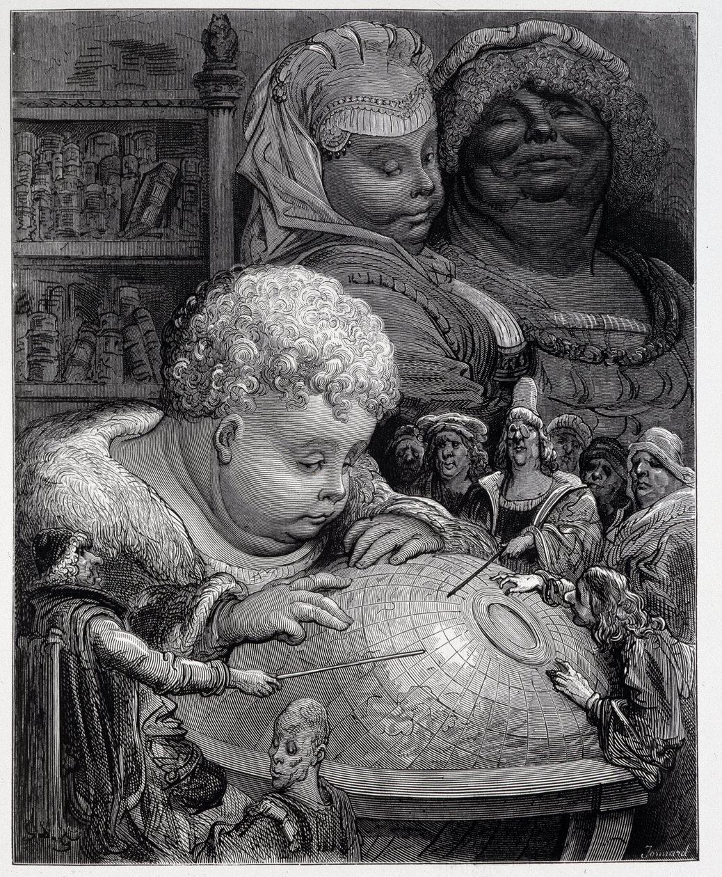 Pantagruel siguiendo un curso de geografía - en "Gargantúa" de Rabelais, ill. Gustave Doré de Gustave Dore
