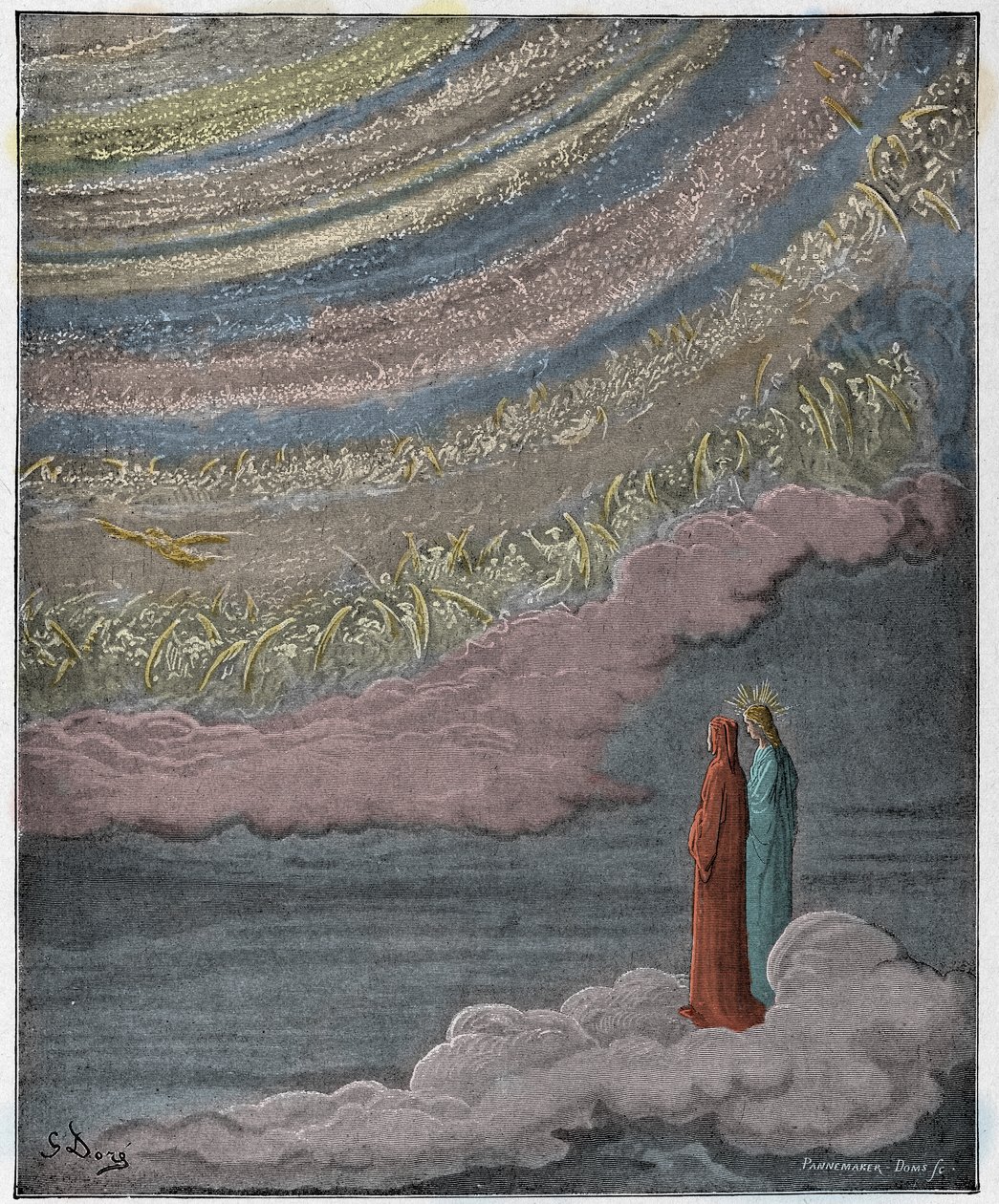 Paraíso, Canto 28: La hueste centelleante del cielo, ilustración de "La Divina Comedia" de Dante Alighieri, 1885 de Gustave Dore