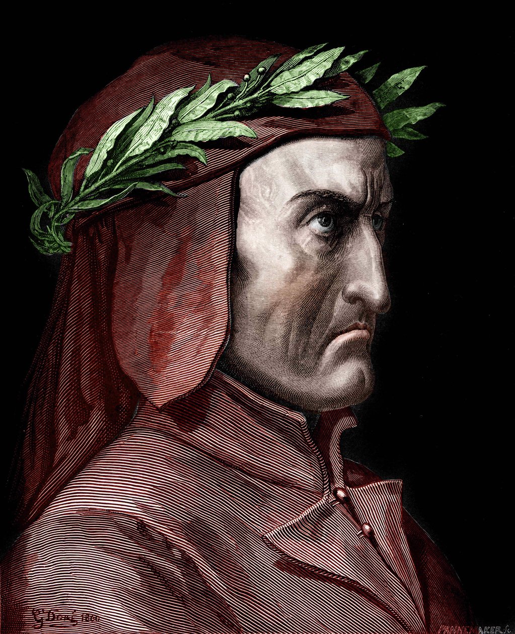 Retrato de Dante Alighieri (1265-1321), escritor italiano. Grabado por Gustave Doré de 1860. de Gustave Dore