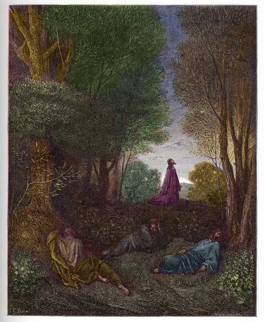 Oración de Jesús en el Jardín de los Olivos - grabado en "La Biblia ilustrada" por Gustave Doré (1832-1883) de Gustave Dore