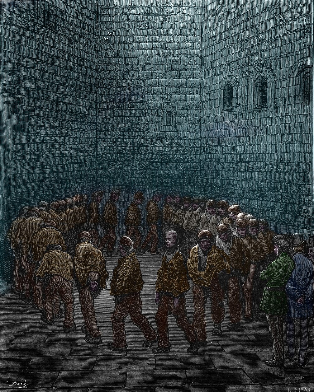 Prisioneros haciendo la ronda en el patio de la prisión de Westgate en Londres, por Gustave Dore de Gustave Dore