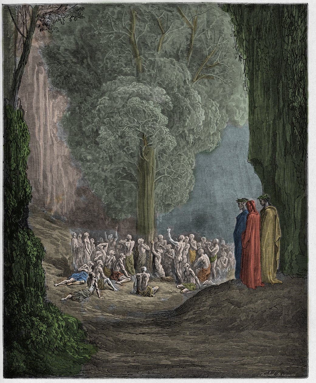 Purgatorio, Canto 24: Las almas glotonas llorando bajo el árbol, ilustración de "La Divina Comedia" por Dante Alighieri, 1885 de Gustave Dore