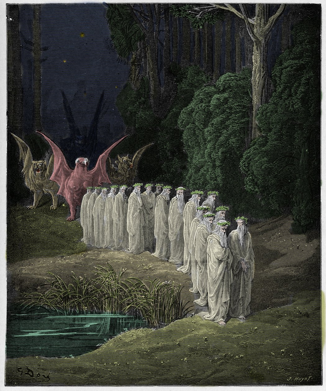 Purgatorio, Canto 29: Los 24 ancianos en la procesión apocalíptica, ilustración de "La Divina Comedia" por Dante Alighieri, 1885 de Gustave Dore
