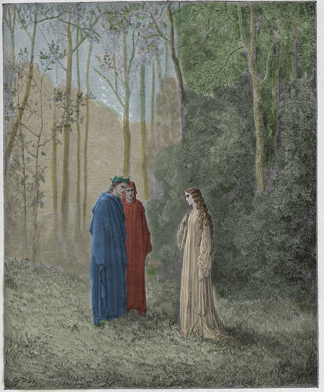 Purgatorio, Canto 5: Dante habla con Pia de Tolomei de Gustave Dore