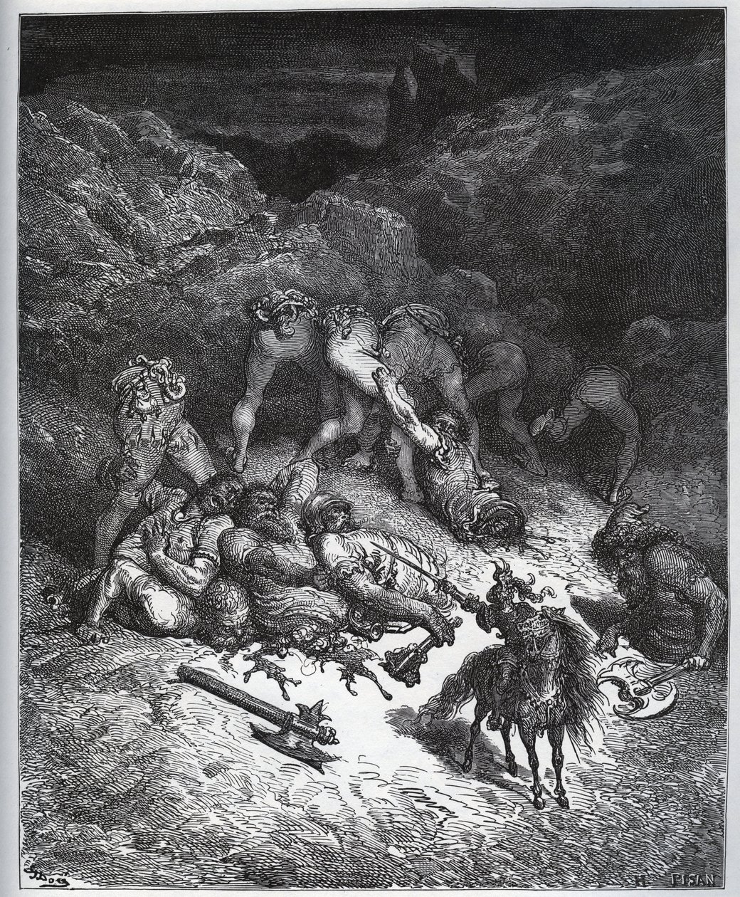 Relato de las hazañas de Félix-Mars de Hircania - de “Don Quijote de la Mancha” de Miguel Cervantes (1547-1616) - xilografía después del dibujo de Gustave Doré de Gustave Dore