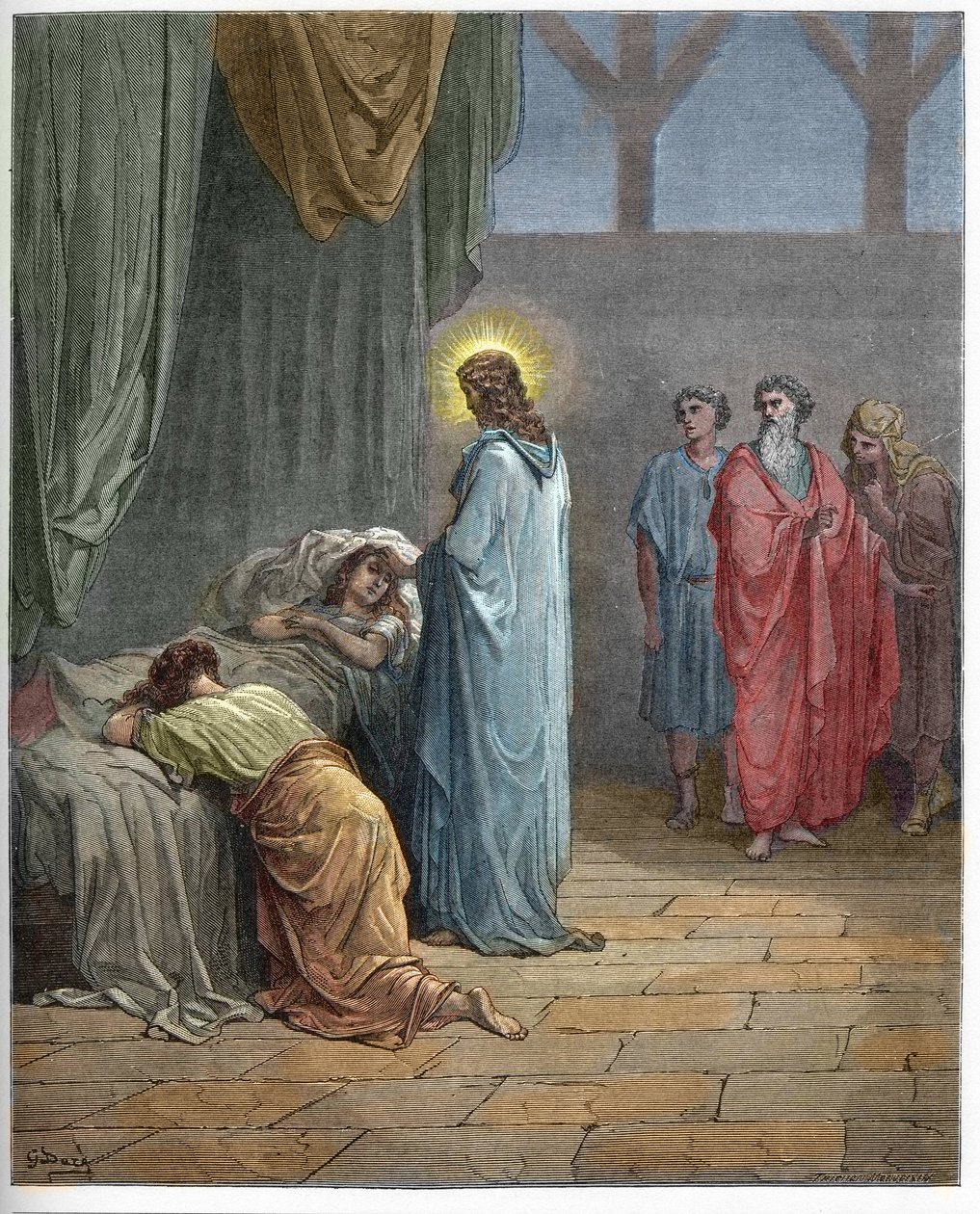 Resurrección de la hija de Jairo - grabado en “La Biblia ilustrada” por Gustave Doré (1832-1883) - Grabado de “La Biblia de Doré” de Gustave Dore