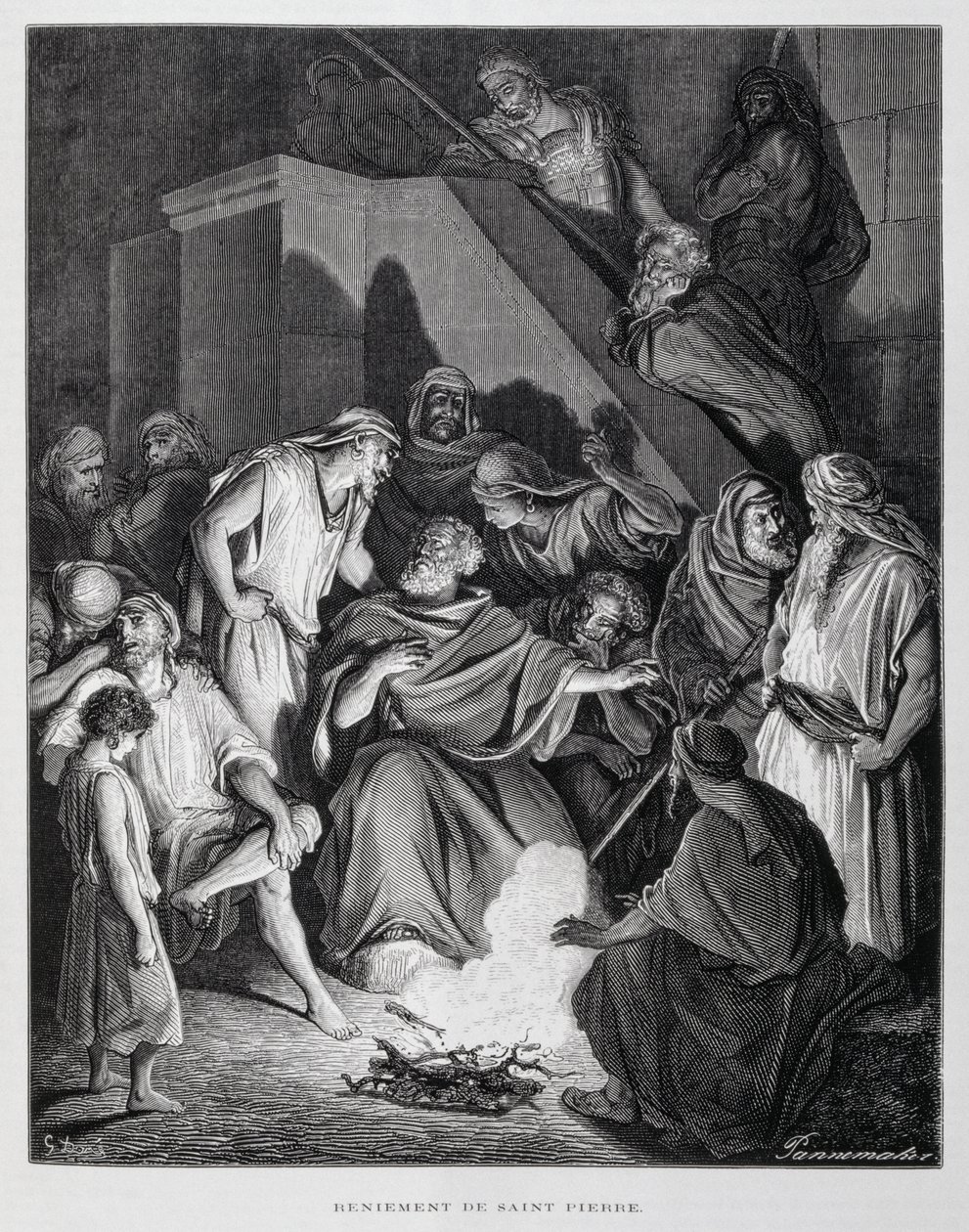San Pedro negando a Cristo, Ilustración de la Biblia de Dore de Gustave Dore
