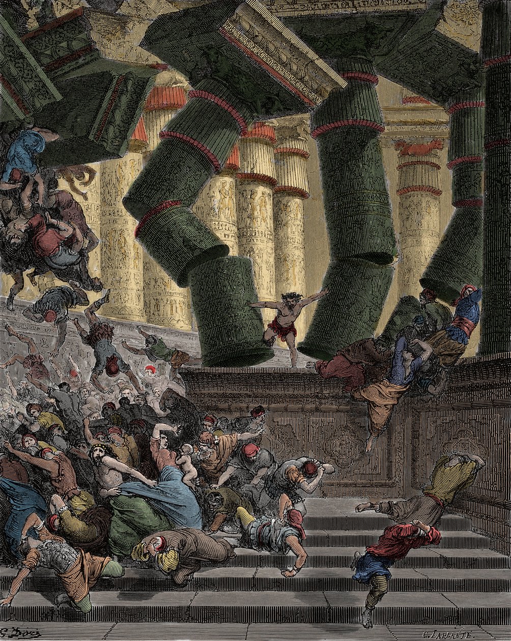 Sansón derribando el Templo de Dagón. Grabado de Gustave Doré (1832-1883) de Gustave Dore