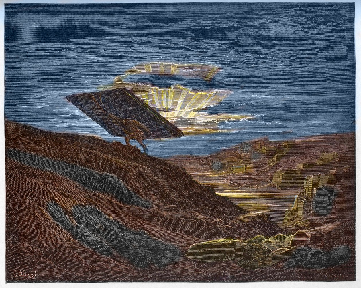 Sansón lleva las puertas de Gaza - Sansón removiendo las puertas de Gaza - Grabado en “La Biblia ilustrada” por Gustave Dore (1832-1883) - Grabado de “La Biblia de Dore” de Gustave Dore