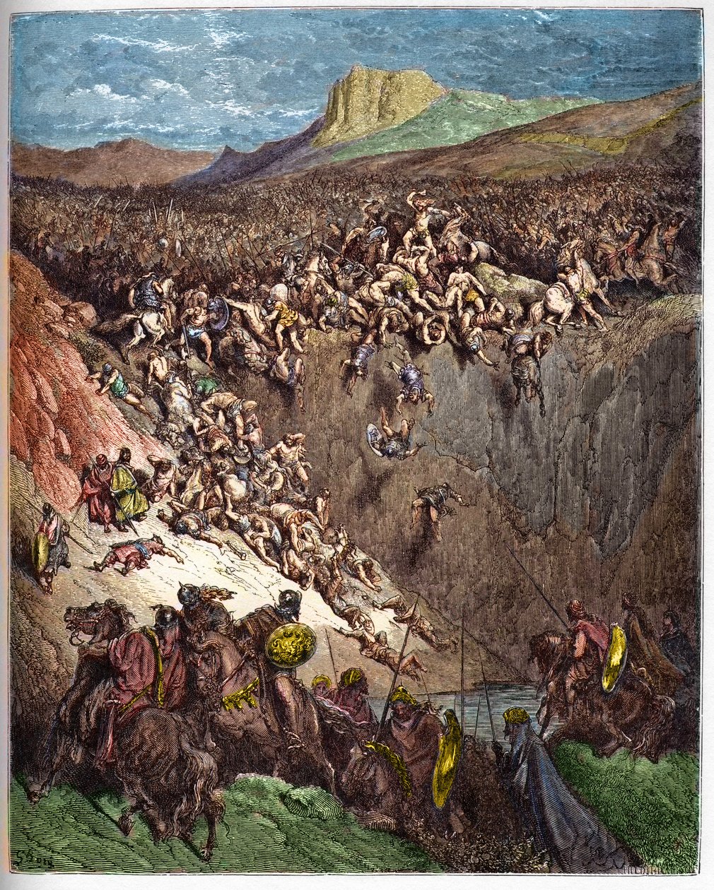 Sansón destruyendo a los filisteos con la quijada de un burro - grabado en “La Biblia ilustrada” por Gustave Doré (1832-1883) - Grabado de “La Biblia de Doré” de Gustave Dore