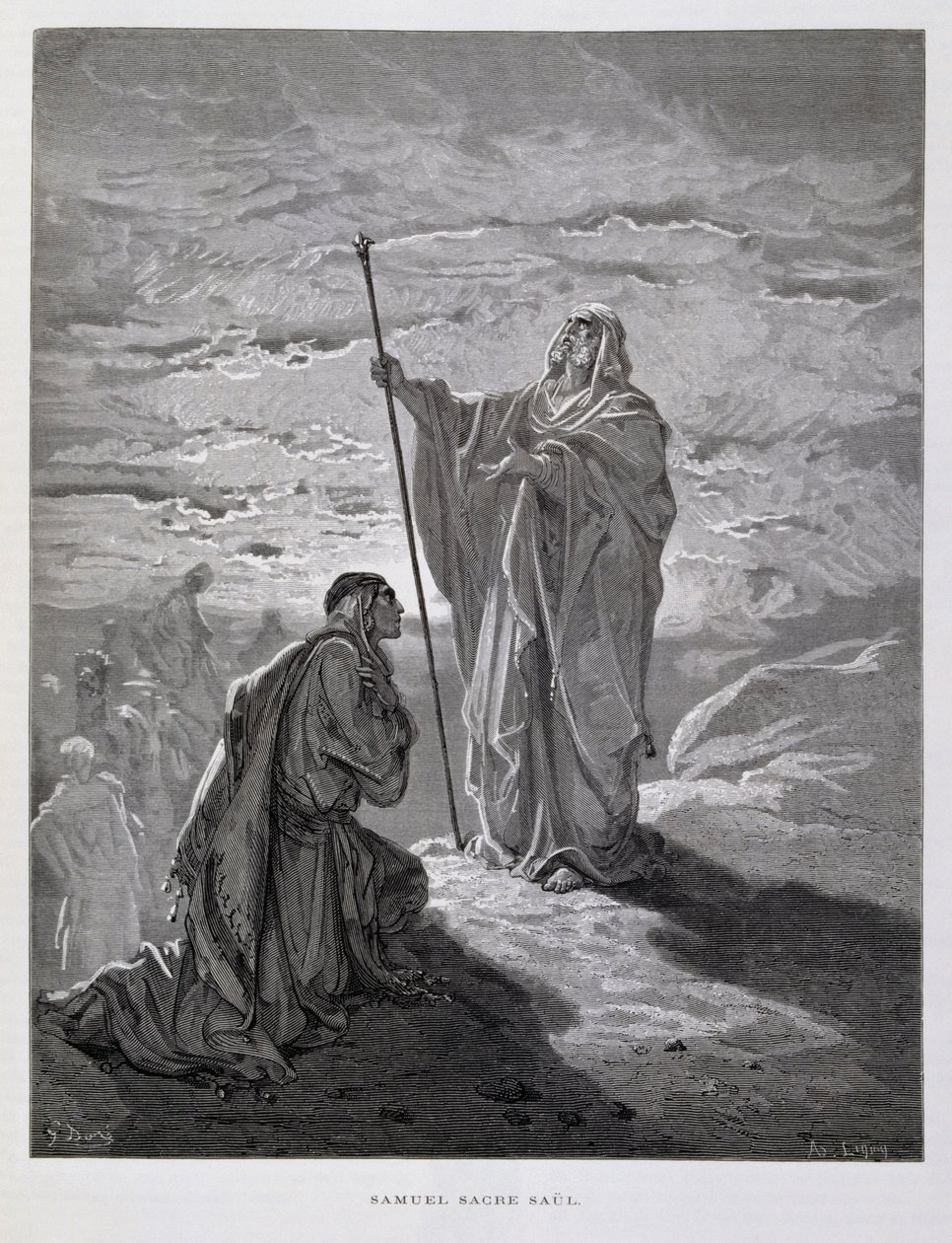 Samuel unge a Saúl como primer rey de Israel, Ilustración de la Biblia de Dore de Gustave Dore
