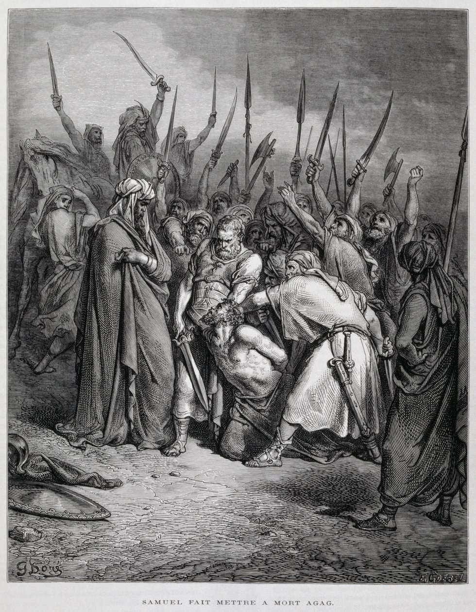 Samuel mata a Agag, Ilustración de la Biblia de Dore de Gustave Dore