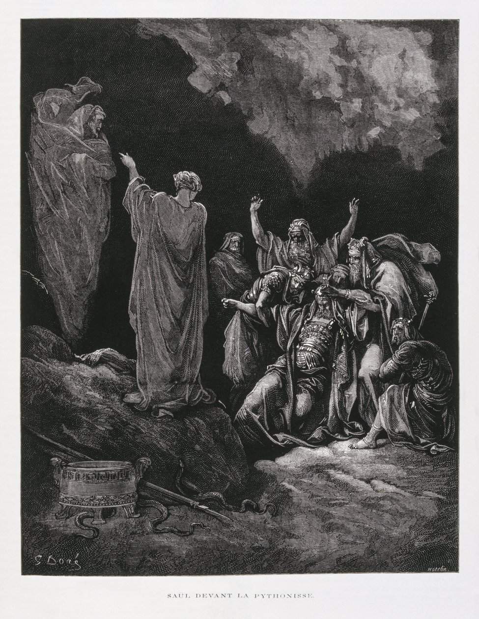 Saúl y la bruja de Endor, ilustración de la Biblia de Dore de Gustave Dore