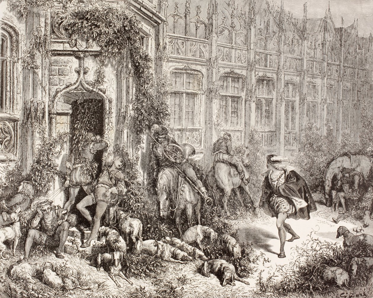 Escena de La Bella Durmiente de Charles Perrault. De El Mundo Ilustrado, publicado en Barcelona hacia 1880. de Gustave Dore