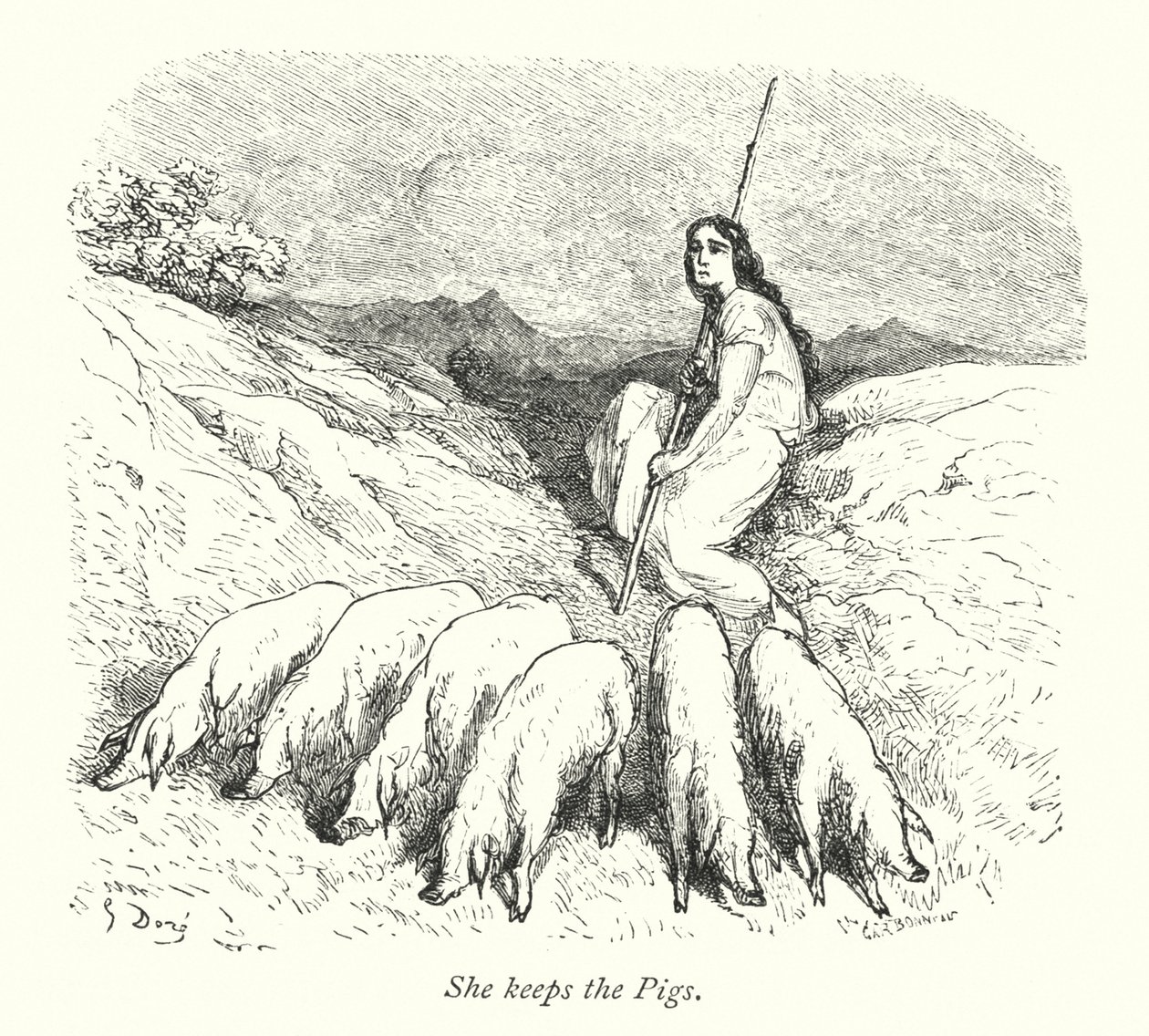 She Keeps The Pigs (grabado) de Gustave Dore