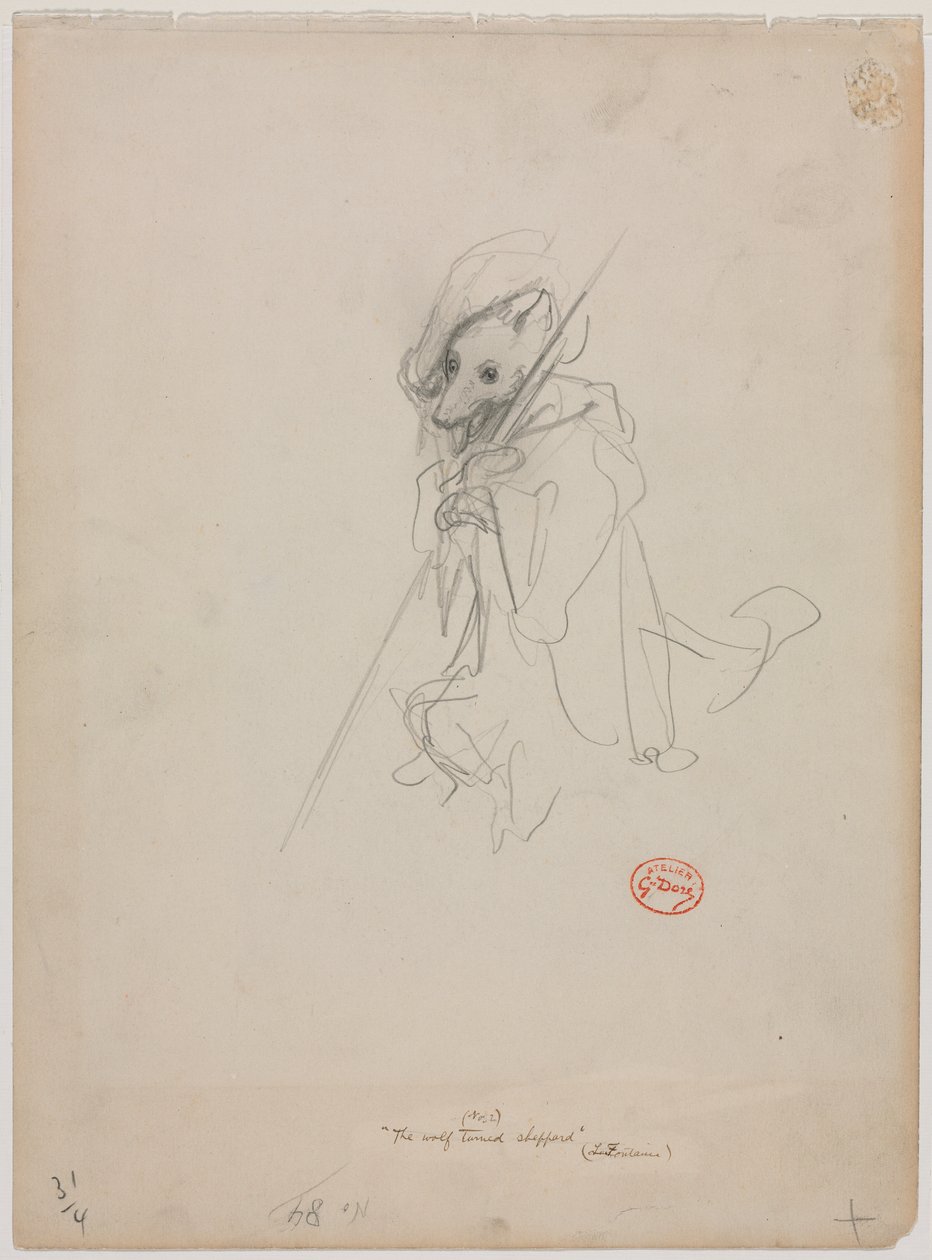 Boceto para "El Lobo Convertido en Pastor" (recto) de Gustave Dore