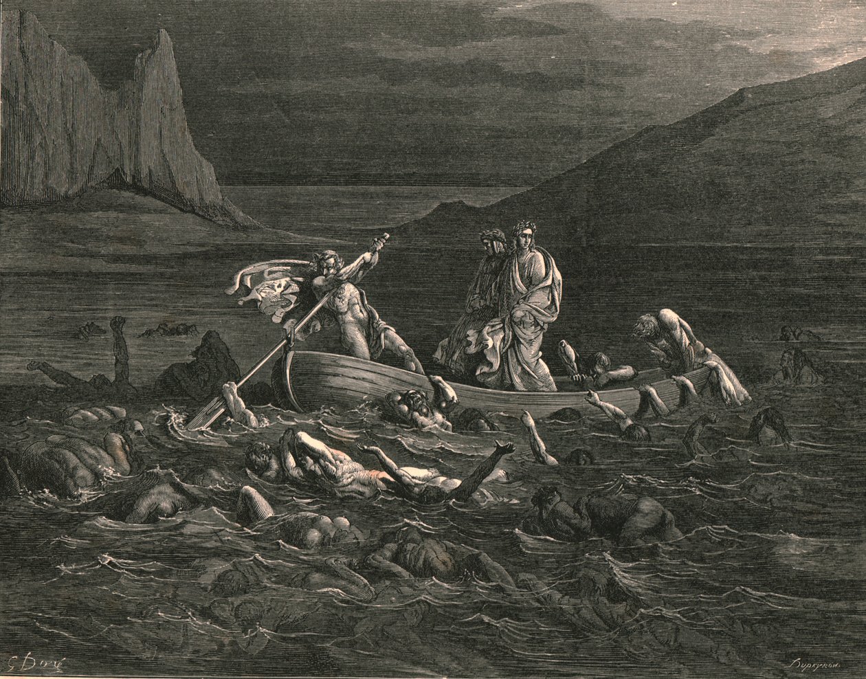 Tan pronto como ambos embarcaron, cortando las olas, c1890 de Gustave Dore