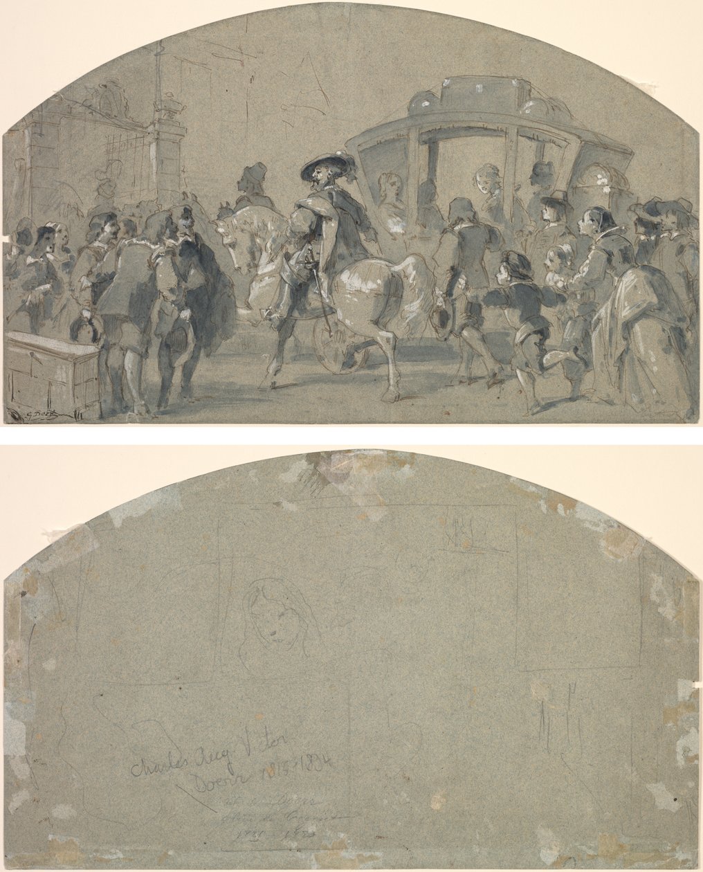 Escena de calle (recto); Bocetos (verso) de Gustave Dore