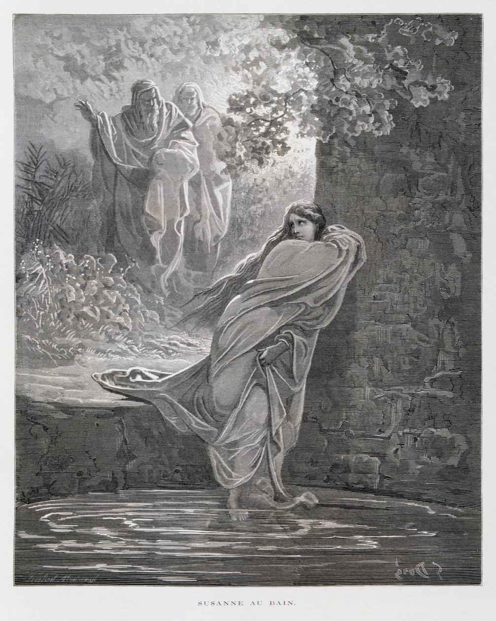 Susana en el baño (Dan. 13:1-26), Ilustración de la Biblia de Dore de Gustave Dore