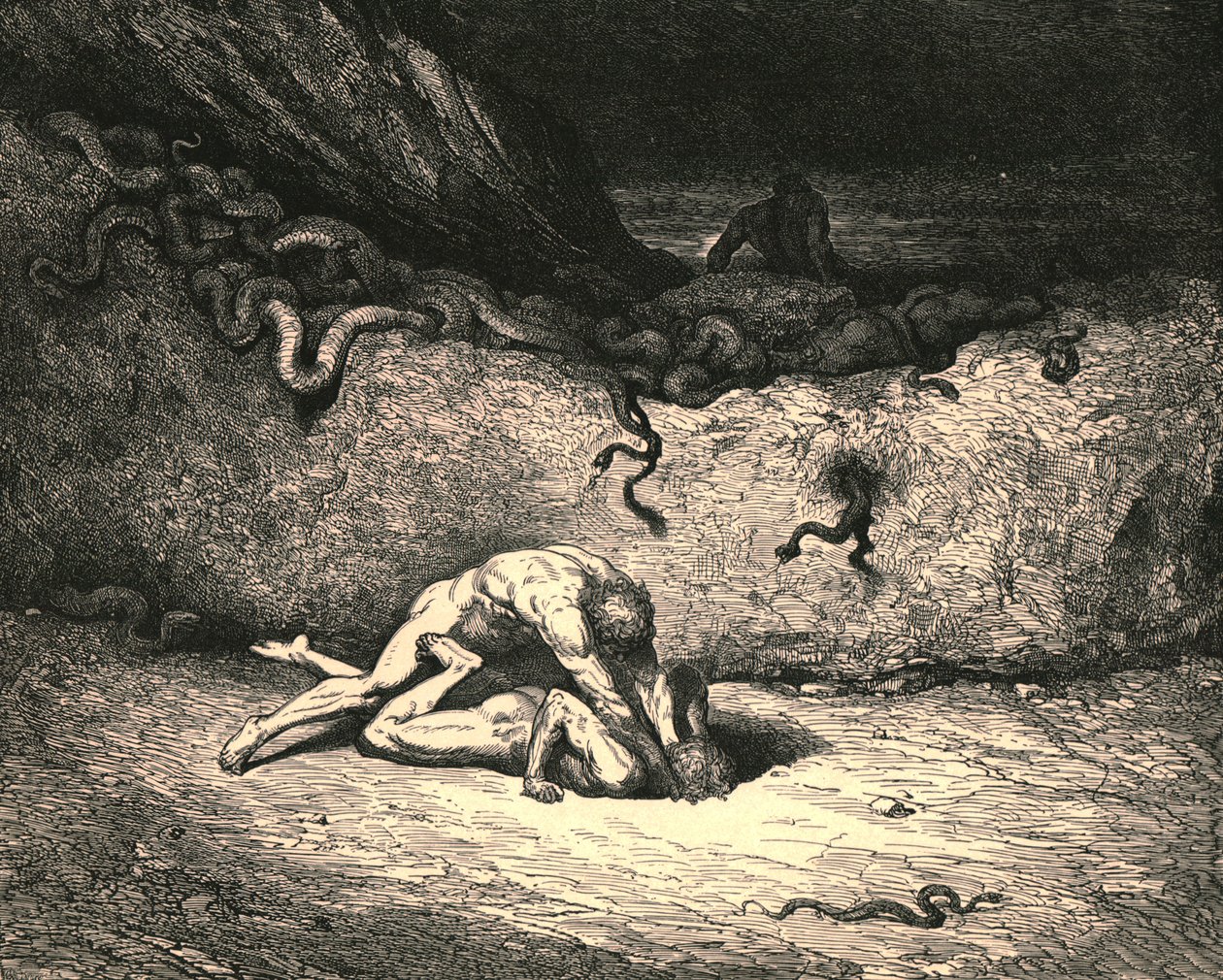 Ese duende del aire es Schicchi, en igual estado de ánimo de travesura aleatoria aún desahoga su rencor, c1890 de Gustave Dore