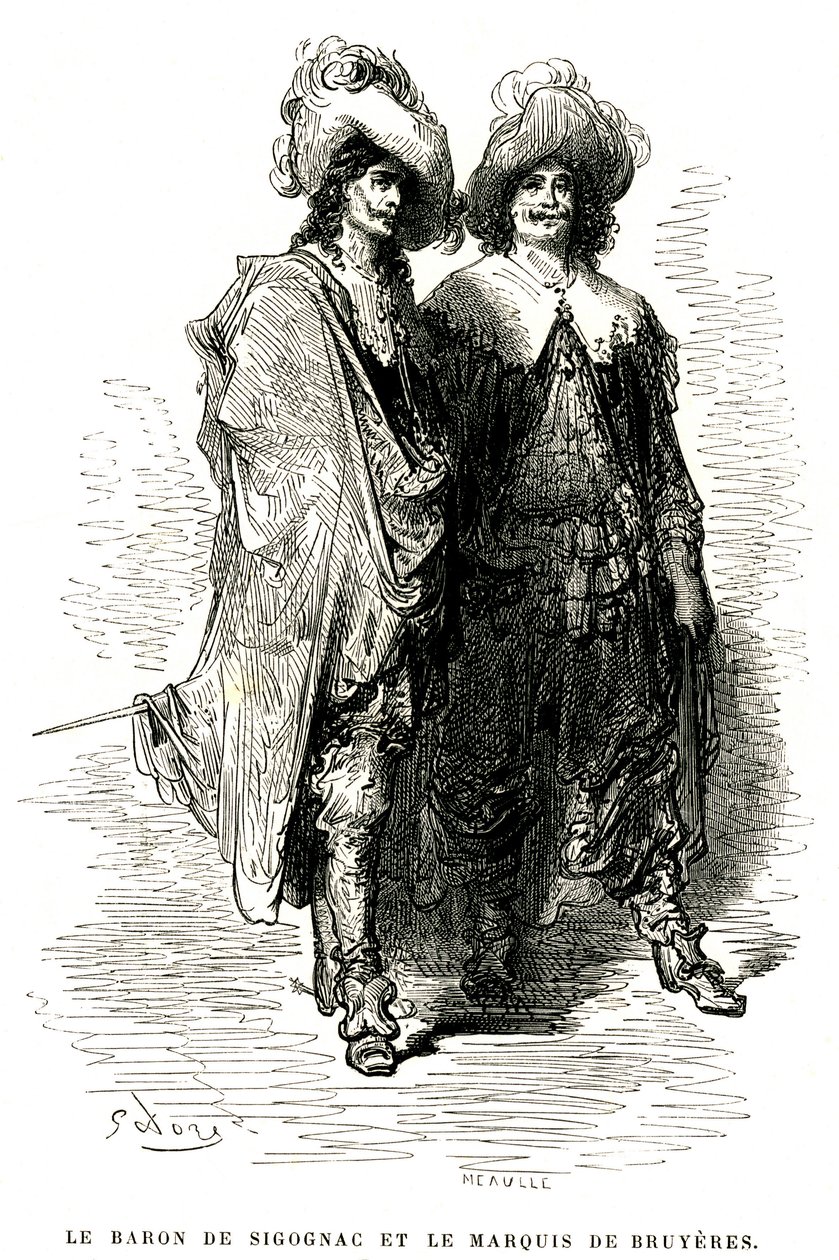 El barón de Sigognac y el marqués de Bruyeres. Grabado de Gustave Dore que ilustra la novela de Theophile Gautier "Le capitaine Fracasse", edición Charpentier 1863. de Gustave Dore