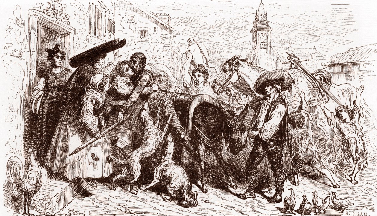 El Quijote maltrecho llega a casa Grabado de Gustave Dore (1832-1883) para "L