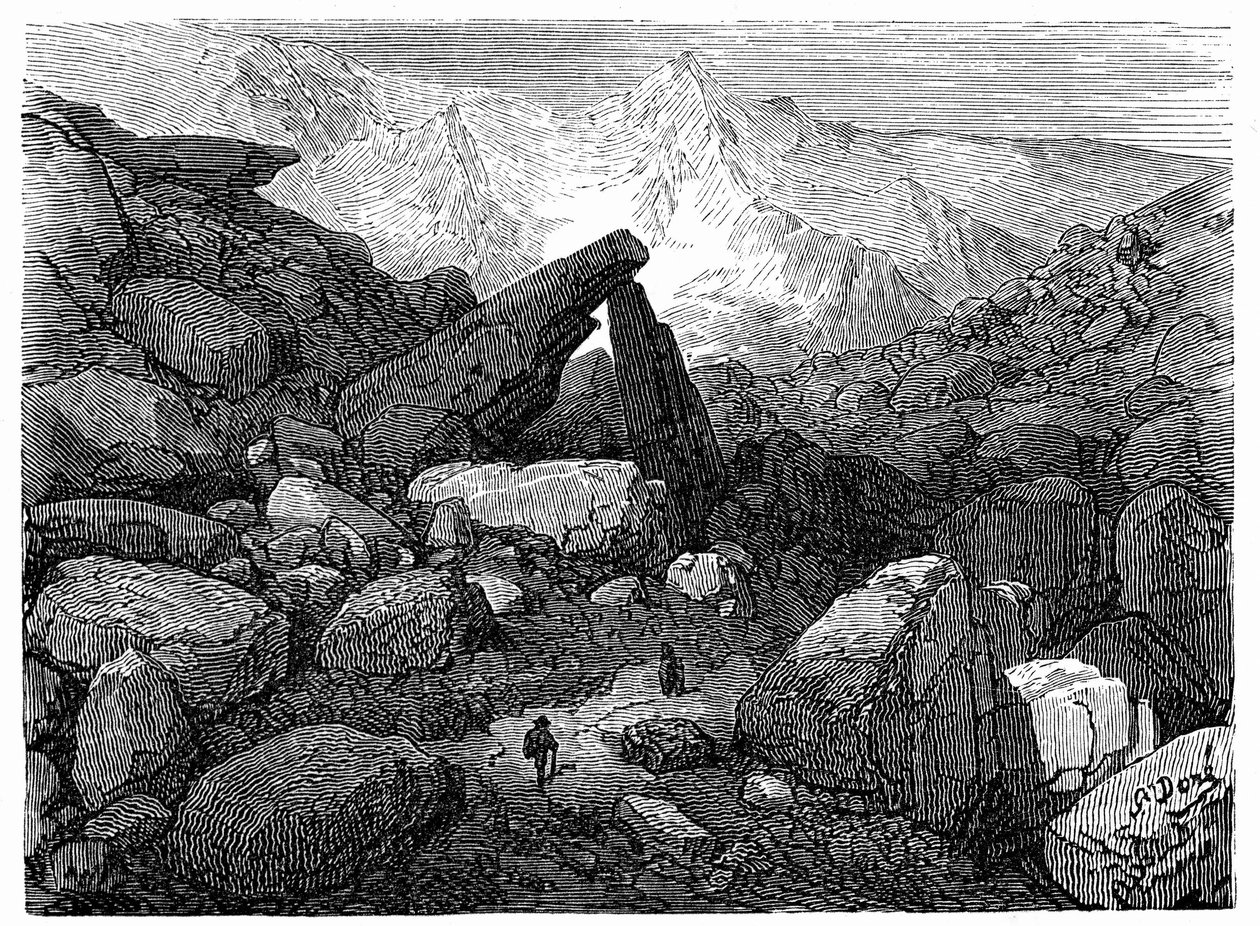 El Sendero del Caos, que conduce al Circo de Gavarnie: grabado de Gustave Dore que ilustra el libro "Viaje a los Pirineos de Hippolyte Taine", Hachette 1860. de Gustave Dore