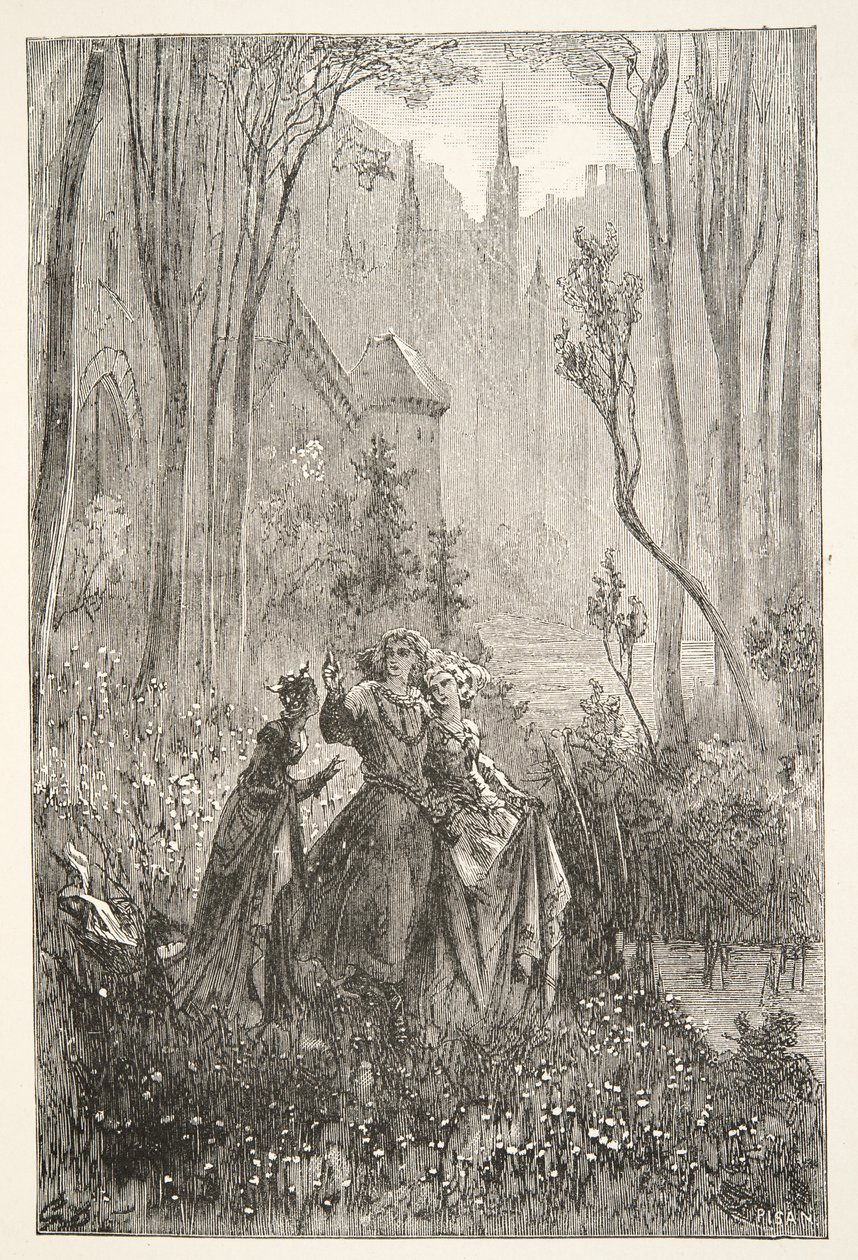 La condesa de la fuente y sus damiselas, de Historias de los Días del Rey Arturo por Charles Henry Hanson, pub.1898 de Gustave Dore