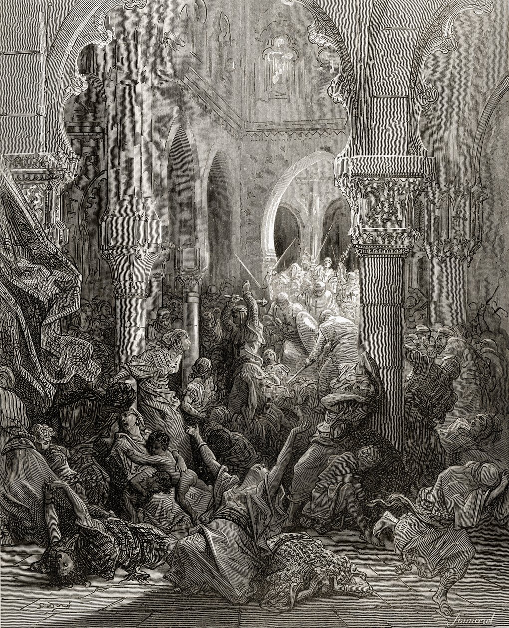 Los cruzados masacran a los habitantes de Cesarea, ilustración de 