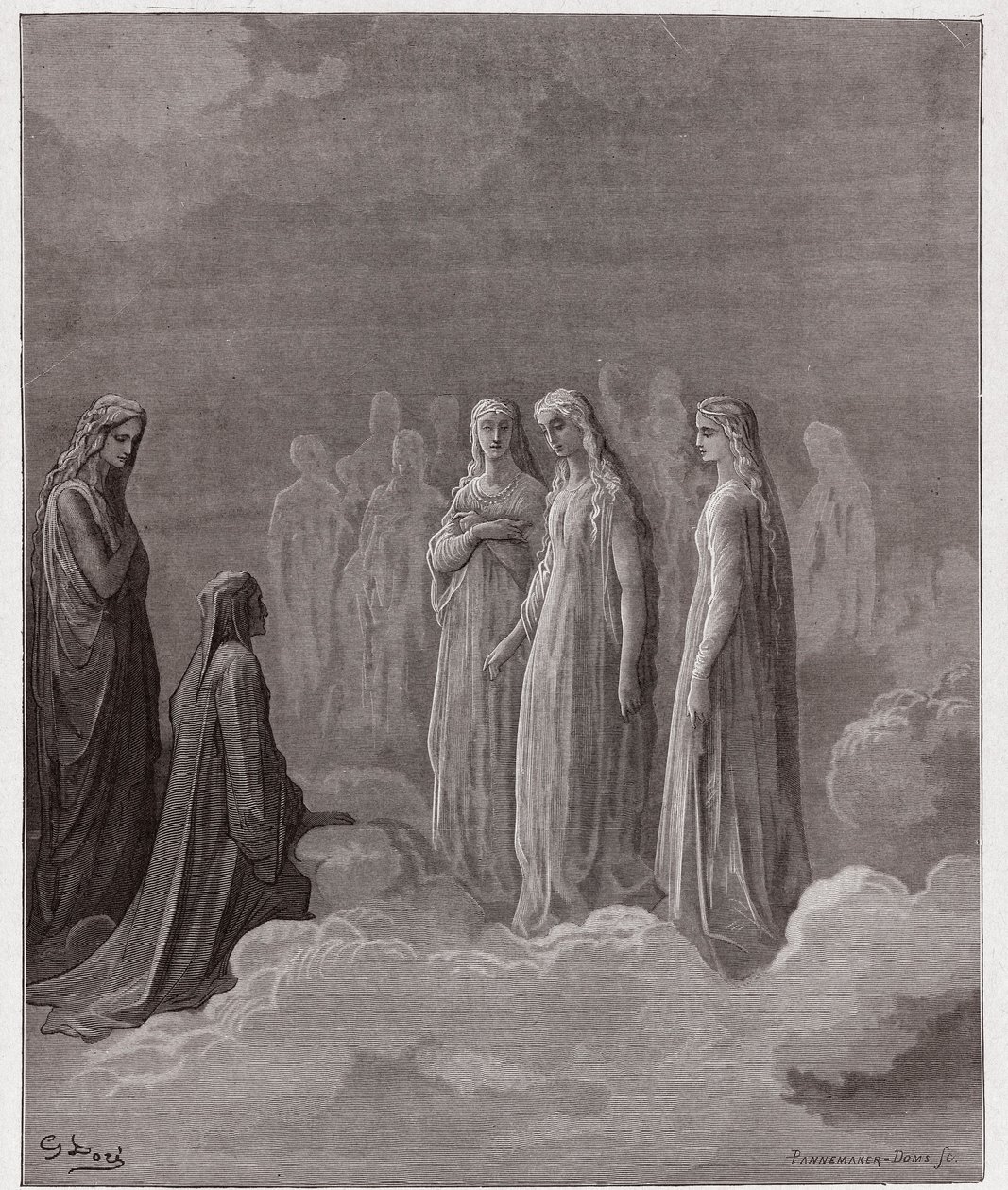 La Divina Comedia, Paraíso, Canto 3: El primer reino: Piccarda Donati y las almas cuyos votos fueron rotos - por Dante Alighieri (1265-1321) - Ilustración de Gustave Doré (1832-1883) de Gustave Dore