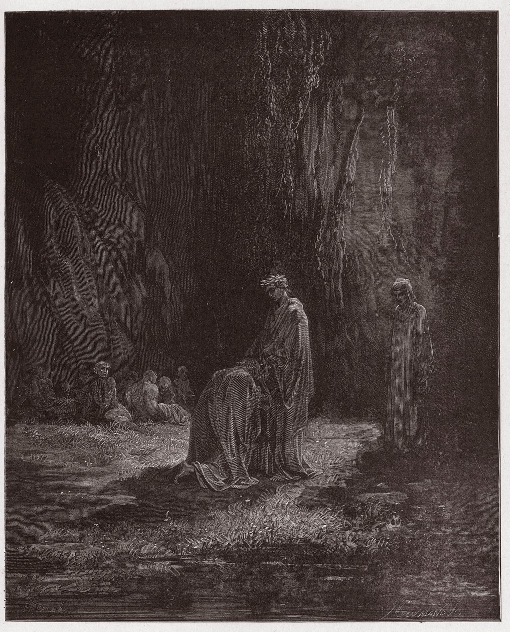 La Divina Comedia, Purgatorio, Canto 7: El poeta Sordello, asombrado, se arrodilla ante Virgilio - Ilustración de Gustave Doré de Gustave Dore