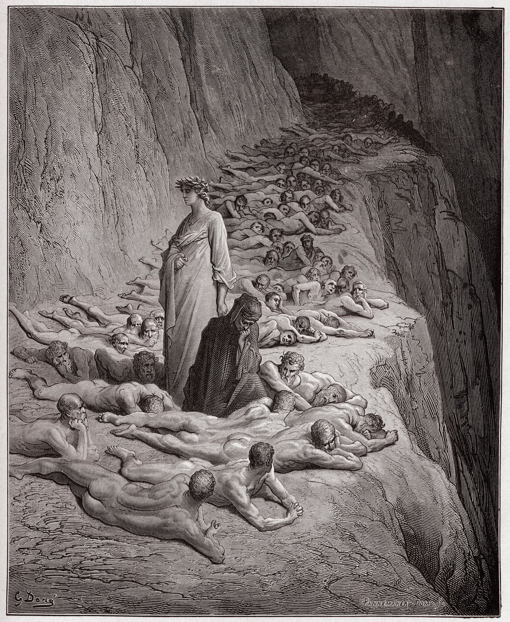 La Divina Comedia, Purgatorio, Canto 19: Las almas de los avaros: Adriano V habla con Dante - por Dante Alighieri (1265-1321) - Ilustración de Gustave Doré (1832-1883). de Gustave Dore