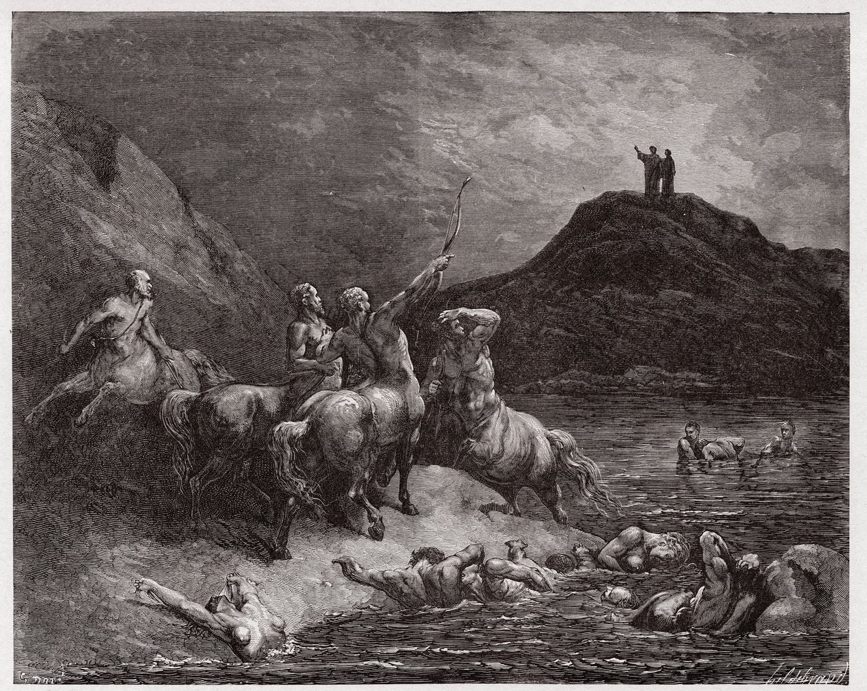 La Divina Comedia, Infierno, Canto 12: Neso y los centauros - Ilustración de Gustave Doré de Gustave Dore