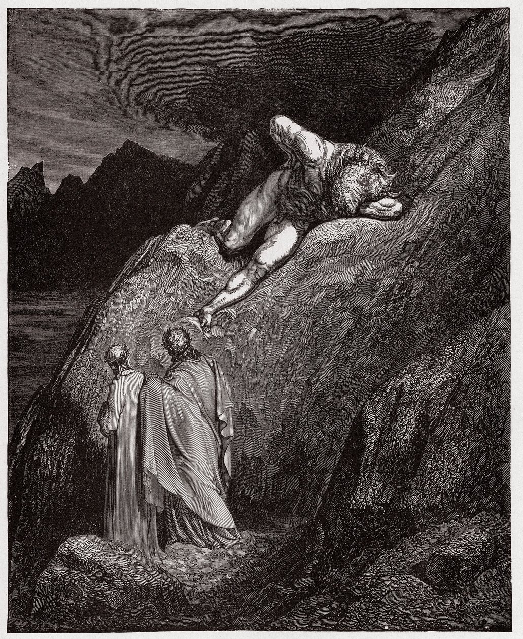 La Divina Comedia, Infierno, Canto 12: El Minotauro en el acantilado destrozado (Ilustración de Gustave Doré) de Gustave Dore