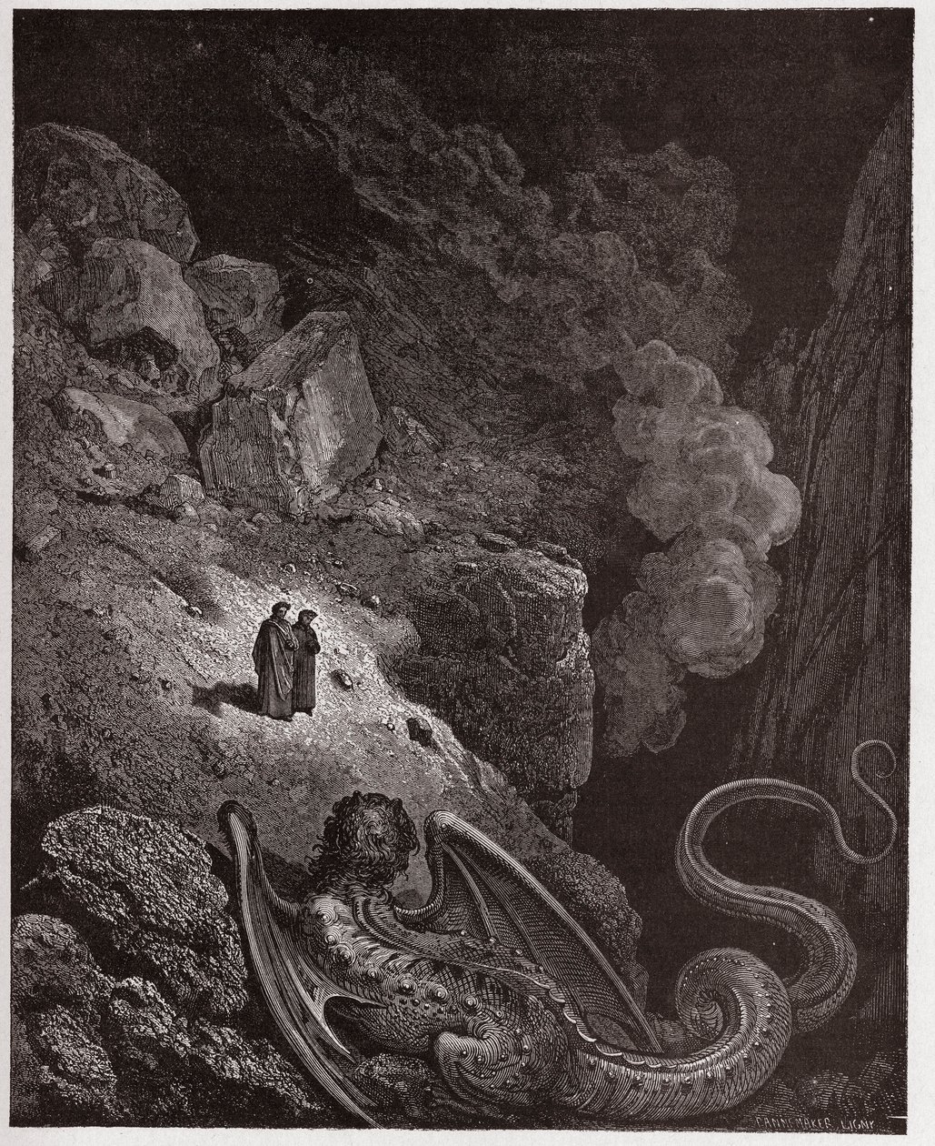 La Divina Comedia, Infierno, Canto 17: Gerión, símbolo del engaño - por Dante Alighieri (1265-1321) - Ilustración de Gustave Doré (1832-1883) de Gustave Dore