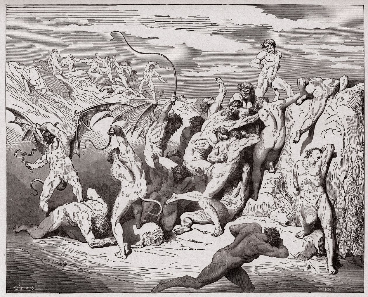 La Divina Comedia (La Divina Commedia, La Divine Comédie), Infierno, Canto 18: Demonios y seductores - por Dante Alighieri (1265-1321) - Ilustración de Gustave Doré (1832-1883) de Gustave Dore