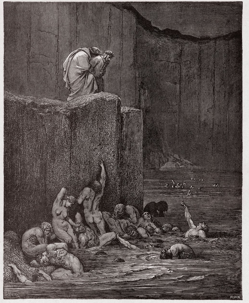 La Divina Comedia (La Divina Commedia, La Divine Comedie), Infierno, Canto 18: Amantes y aduladores en el octavo círculo - por Dante Alighieri (1265-1321) - Ilustración de Gustave Doré (1832-1883) de Gustave Dore