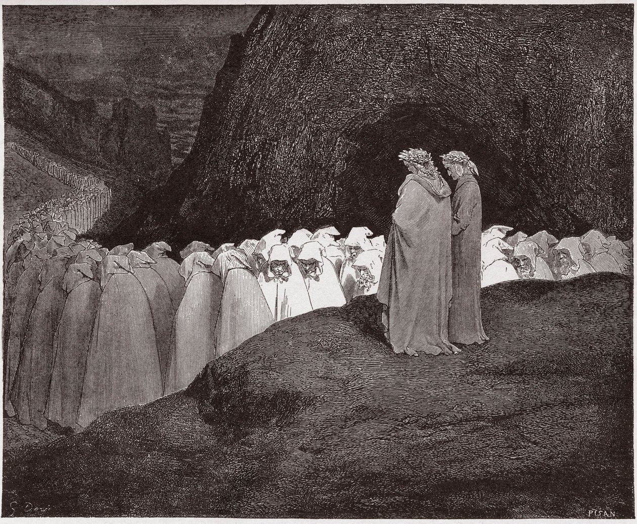 La Divina Comedia, Infierno, Canto 23: Los hipócritas se dirigen a Dante - Ilustración de Gustave Doré de Gustave Dore