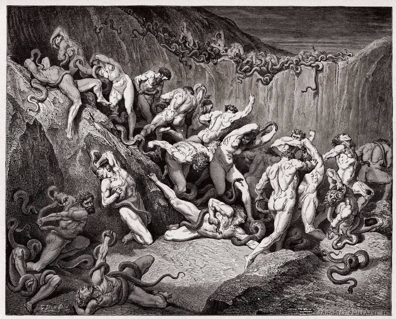 La Divina Comedia, Infierno, Canto 24: Los ladrones atormentados por serpientes - Ilustración de Gustave Doré de Gustave Dore